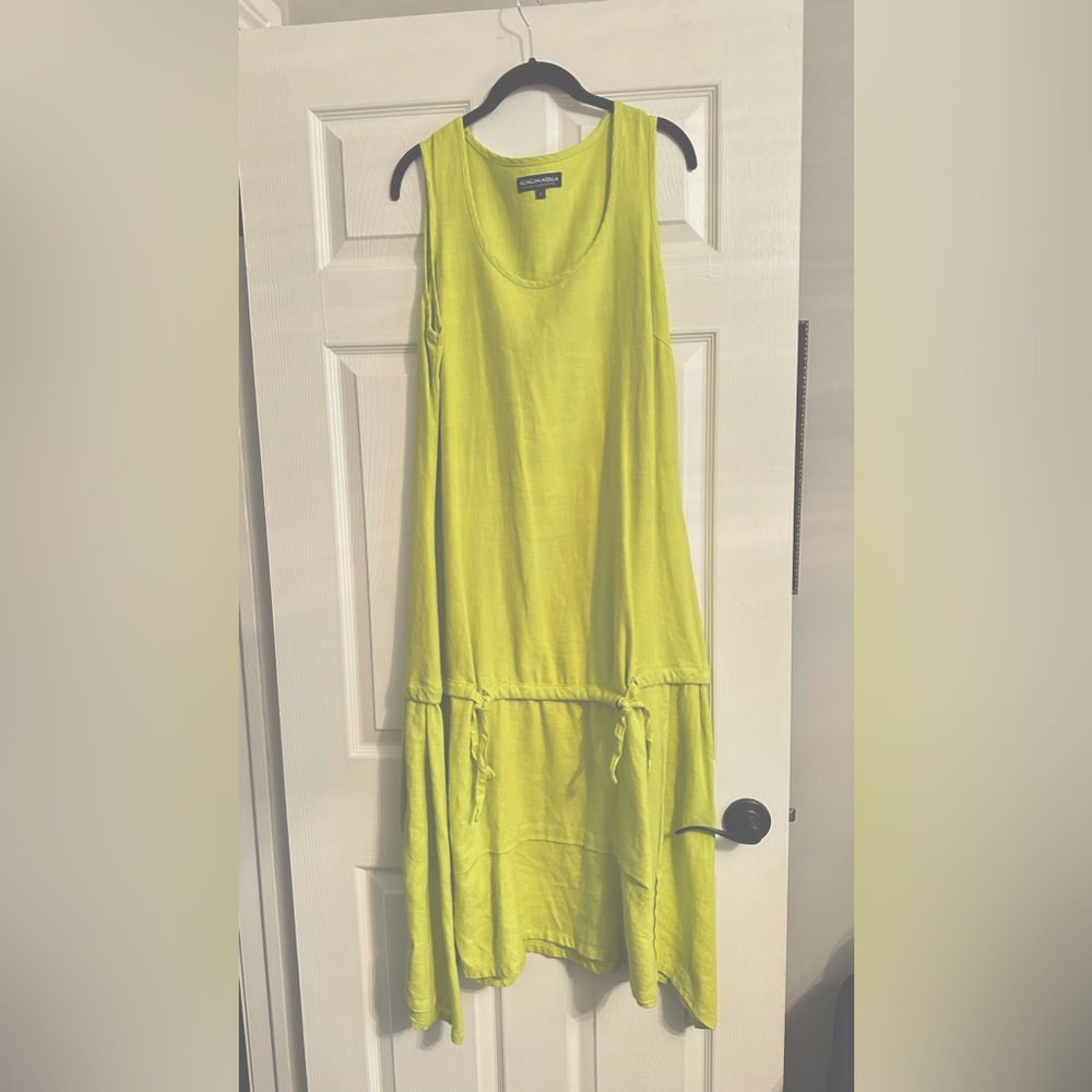 KOKOMARINA long linen dress light lime green linen size M 21” pit to pit